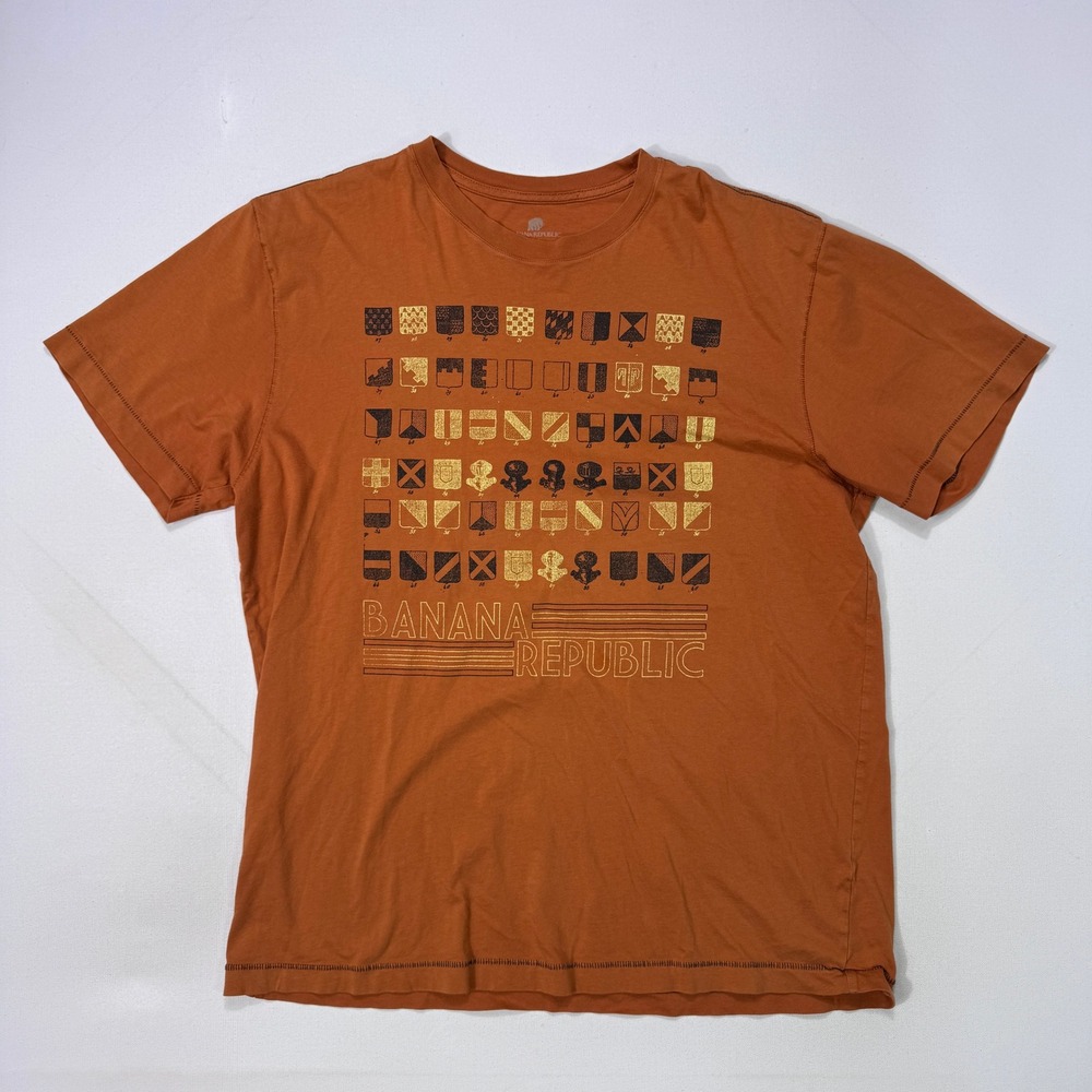 Banana Republic Mens Large Orange Organic Cotton Graphic T-Shirt Crests Logo